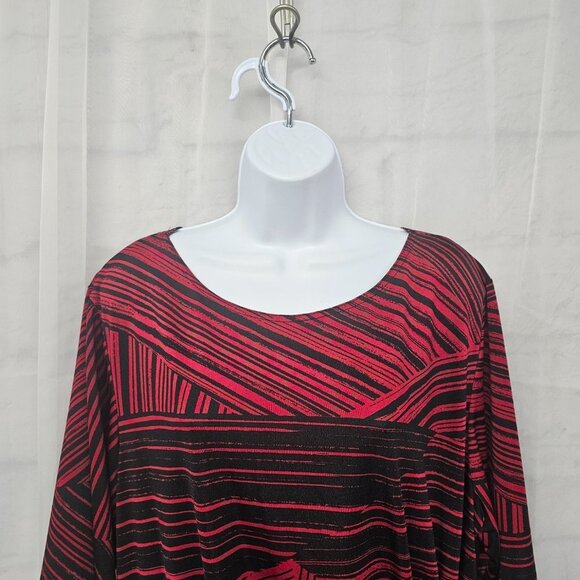 KSL Kari Stevens Red Black Striped Tribal Sift Dress Office 2X - Picture 2 of 11